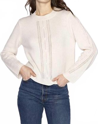 Kinross Cashmere Placed Cable Crew Top In Pearl