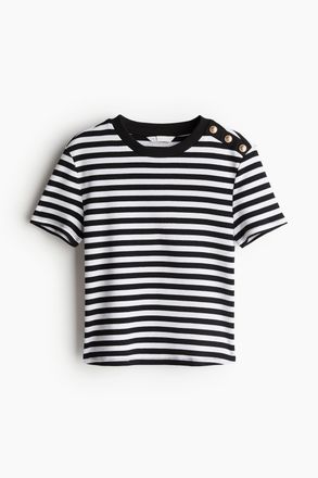 H&M T-Shirt mit Zierkn&ouml;pfen - Schwarz/Weiss Gestreift