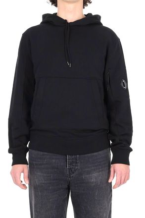 C.P. Company Diagonal Cotton Black Hoodie with Logo Patch