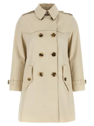 Burberry Beige Solid Shirt Collar Trench Coat