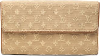 Louis Vuitton Monogram Mini Beige Canvas Leather Long Wallet (Tri-Fold) (Pre-Owned)