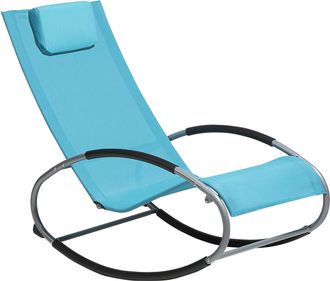 Beliani Beliani - Tumbona Mecedora De Jard&iacute;n Gris Con Marco De Acero Azul Turquesa Con Coj&iacute;n Para La Cabeza Campo