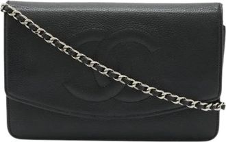 Chanel Pre-owned Caviar Leather Chain Wallet - Dames - Vintage Schoudertas - Zwart - ONE Size - Leer - Vintage