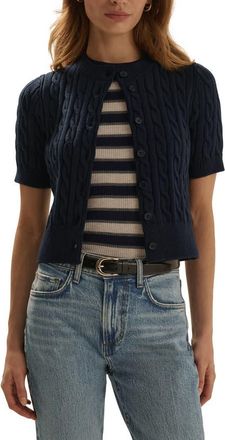 Favorite Daughter The Cafe Cable Short Sleeve Cardigan in Navy at Nordstrom, Size X-Large