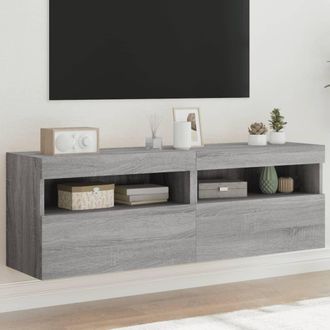 vidaXL Muebles Tv De Pared Con Luces Led 2 Uds Gris Sonoma 60x30x40 Cm Vidaxl