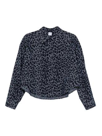 Aspesi Animal Print Shirt In Blue/Black Cotton