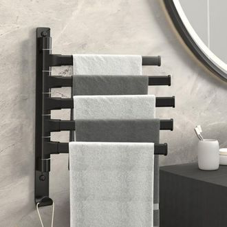 OEM Porte-serviettes - Aluminium - Rotation 180&deg; - Installation Sans Per&ccedil;age - Salle De Bain - 5 P&ocirc;les - Noir