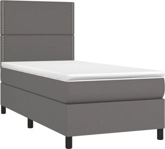 vidaXL Vidaxl - Cama Box Spring Y Colch&oacute;n Led Cuero Sint&eacute;tico Gris 90x200 Cm