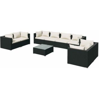 vidaXL Set De Muebles De Jard&iacute;n 9 Pzas Y Cojines Rat&aacute;n Sint&eacute;tico Negro Vidaxl