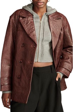 Lucky Brand Marla Pebbled Leather Coat in Burgundy at Nordstrom, Size Large