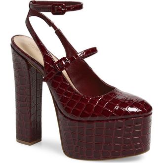 Steve Madden Scotlyn Ankle Strap Platform Pump in Red Croco at Nordstrom, Size 8
