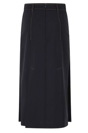 Semicouture Janette Pleated Front Polyester-Blend Midi Skirt