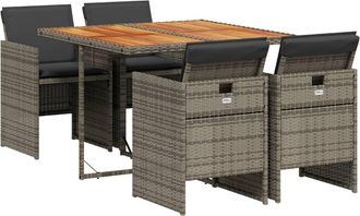 vidaXL Set Comedor De Jard&iacute;n 5 Piezas Con Cojines Rat&aacute;n Sint&eacute;tico Gris Vidaxl