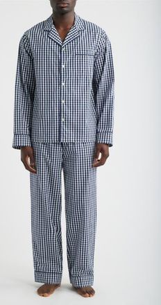 Nordstrom Poplin Woven Pajama Set in Navy Laurent Gingham at Nordstrom, Size X-Large