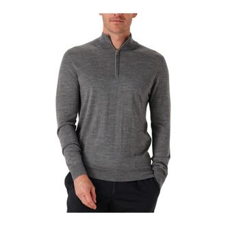 Profuomo Truien & Vesten, Heren, Grijs, XL, Wol, Grijze Half Zip Merino Pullover Sweater