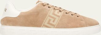 Versace Mens La Greca Greek Key Suede Low-Top Sneakers