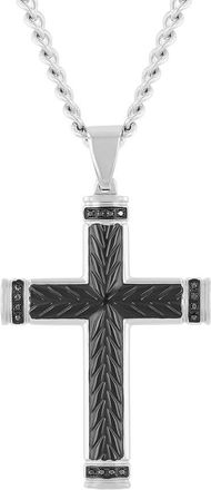 Robert Alton 08 CTW Stainless Steel Black and White Finish Mens Diamond Cross Pendant