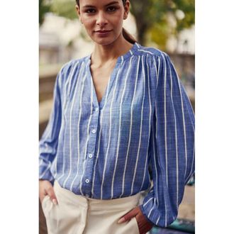 La petite &eacute;toile Gestreepte soepele V-hals blouse met lange mouwen BLUE