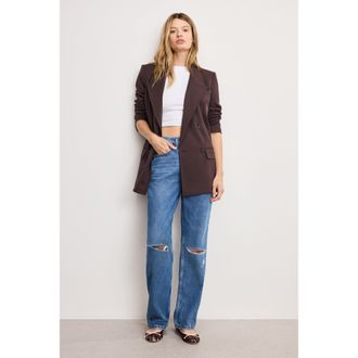 Good American Womens Essential Suiting OverSized Double Breasted Blazer | Dark Chocolate, Size Medium | Good American by Khlo&Egrave; Kardashian