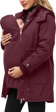 Generic Womens Maternity Coat Quilted Jacket With Baby Insert - Warm Winter Coats 3 In 1 Jacket Baby Carrying Jackets With Pockets, Hooded Parka Long Puffer C
