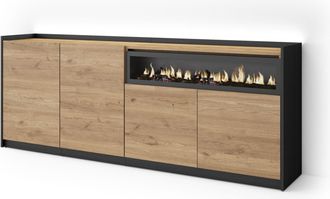 Skraut Home Skraut Home - Aparador Para Sal&oacute;n, Gran Capacidad De Almacenaje, 207x37x80cm, 4 Puertas, Chimenea El&eacute;ctrica, Led, Estilo Moderno, Roble Y Negro