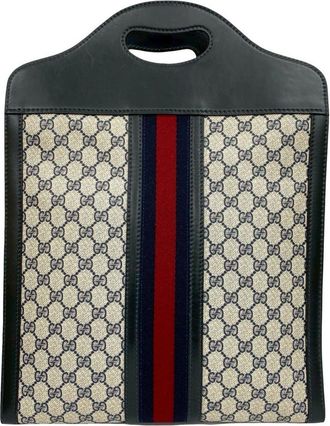 Gucci Navy Red Color Leather Pvc Handbag Tote Bag (Pre-Owned)