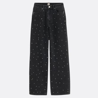 La Redoute Collections Jeans met wijde pijpen en hoge taille met strass-steentjes