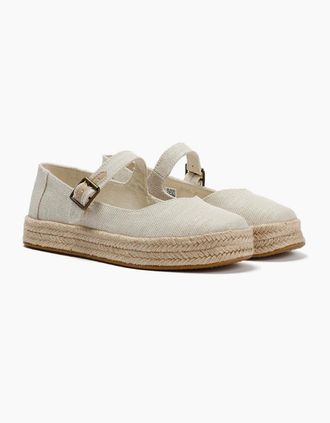 Toms Womens TOMS Carolina Mary Jane Textile Womens Natural Espadrilles - White - Size: 6