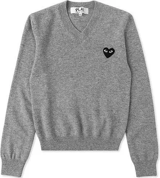 Comme Des Gar&ccedil;ons (WMNS) COMME des GARCONS PLAY V-Neck Pullover Black Heart Grey AZ-N017-051-2