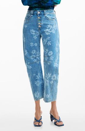 Desigual Floral Pattern Straight Leg Jeans in Medium Blue at Nordstrom, Size 42