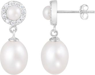 Splendid Pearls Silver 4Mm Pearl Cz Earrings