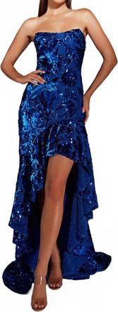Alyce Paris High Low Strapless Sequin Dress In Royal