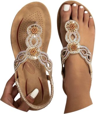 Generic Summer Sandals Women,Sandals for Women,Casual Beach Shoes T-Bar Beads Sandal,Lightweight Slip On Slides Platform Slippers Beach Holiday Summer Elegant