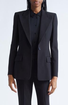 Michael Kors Georgina One-Button Virgin Wool Blend Blazer in Black at Nordstrom, Size 12