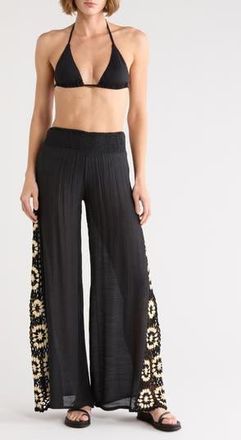 Elan Crochet Side Panel Cover-Up Pants in Black/White Combo at Nordstrom Rack, Size Large
