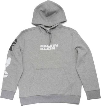 Calvin Klein Mens Long Sleeve Nyc Triple Logo Crew Neck Hoodie In Heroic Grey Heather