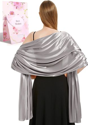 Heekpek Xnova Silky Satin Scarf Wraps for Women Ladies Scarves Brides BridesmaidsStole Shawl for Wedding Evening Party Girls Gifts Ivory Metallic(Grey,One siz