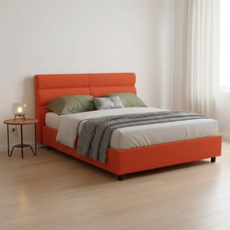 Dmora Cama De Una Plaza Y Media Briona, Desenfundable, Con Compartimento, Hecha En Italia, Colchon 120x200 Cm, Color Naranja