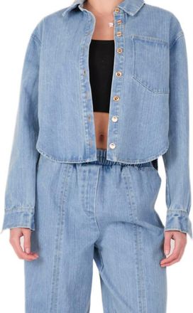English Factory Crop Denim Button-Up Shirt at Nordstrom, Size Medium