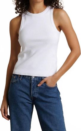 perfectwhitetee Daphne Structured Rib High Neck Tank Top In Bright Ivory