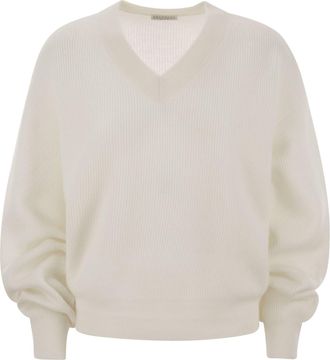 Brunello Cucinelli Alpaca And Cotton Rib Sweater With Moniline