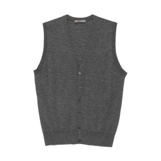 Corneliani V-hals Gilet met knoopsluiting - Heren - Truien - Grijs - Maat: 2XL Zijde
