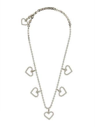 Alessandra Rich Crystal Necklace With Heart Pendants