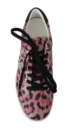 Dolce & Gabbana Womens Pink Leopard Print Training Leather Flat Sneakers