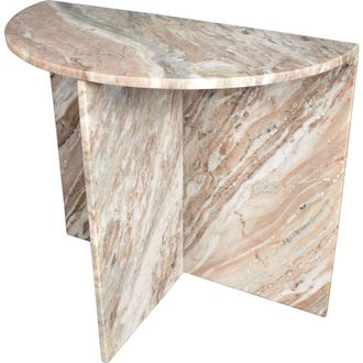 Jonathan Y Designs Patrice 20 Art Deco Minimalist Natural Marble Handmade Demilune Side Table in Beige/white/gray at Nordstrom