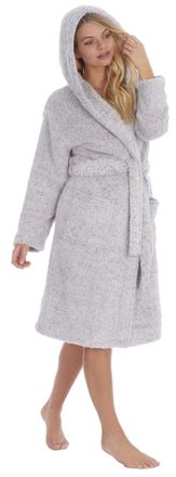Forever Dreaming Ladies Borg Fleece Hooded Dressing Gown Grey Large