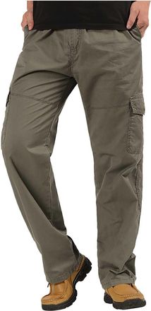 Generic Cargo Trousers for Men UK Elastic Waist Work Pants Solid Combat Pant with Pockets Relaxed Fit Drawstring Bottoms Durable Utility Trouser Casual Daily 