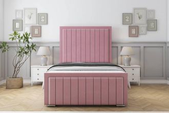 Sloomy Richmond Plush Frame-Mattress - 50 Upholstered Headboard in Pink | Size: Super King