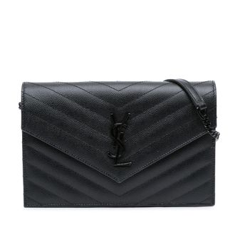 Saint Laurent Tweedehands Grain De Poudre Cassandre Monochrome Envelop Chain Wallet
