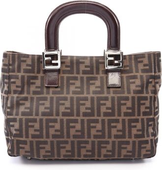 Fendi Brown Canvas Leather Handbag Tote Bag (Pre-Owned)